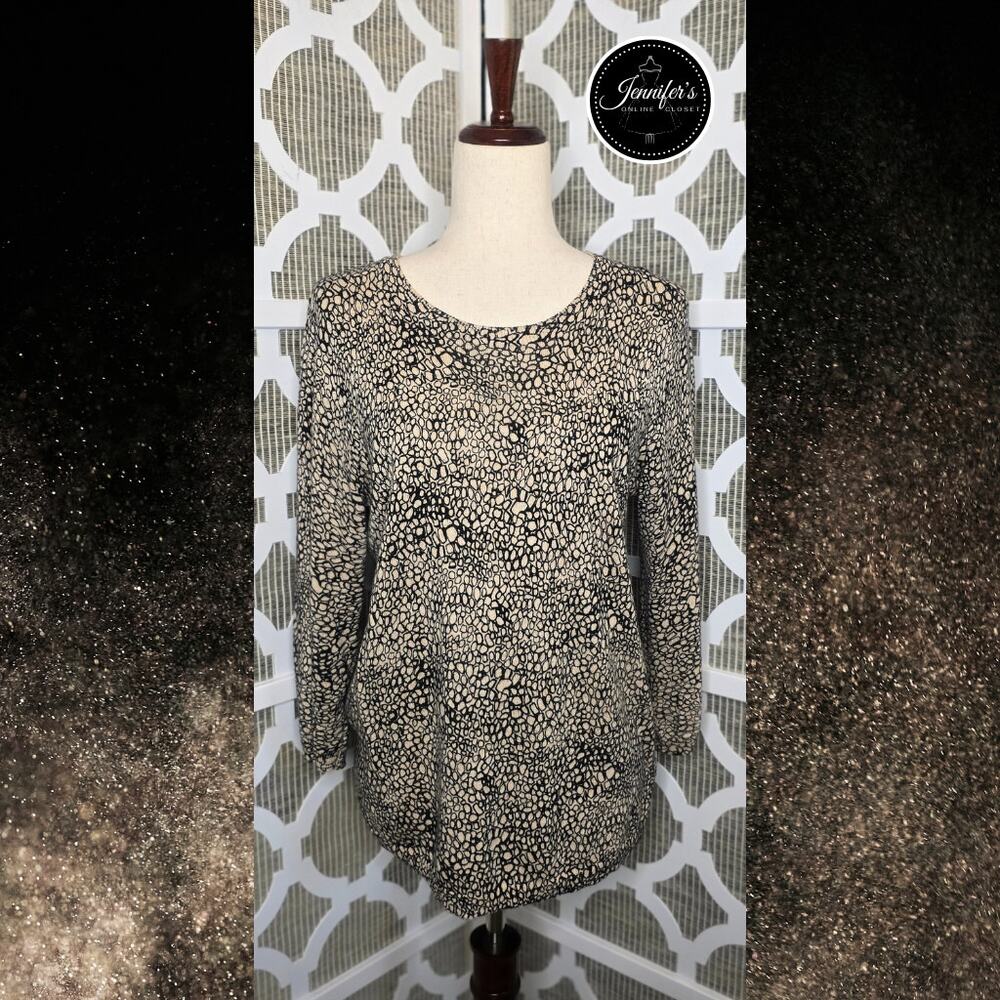 Dana Buchman Brown and Tan Animal Print 3/4 Sleeve Sweater Size MED